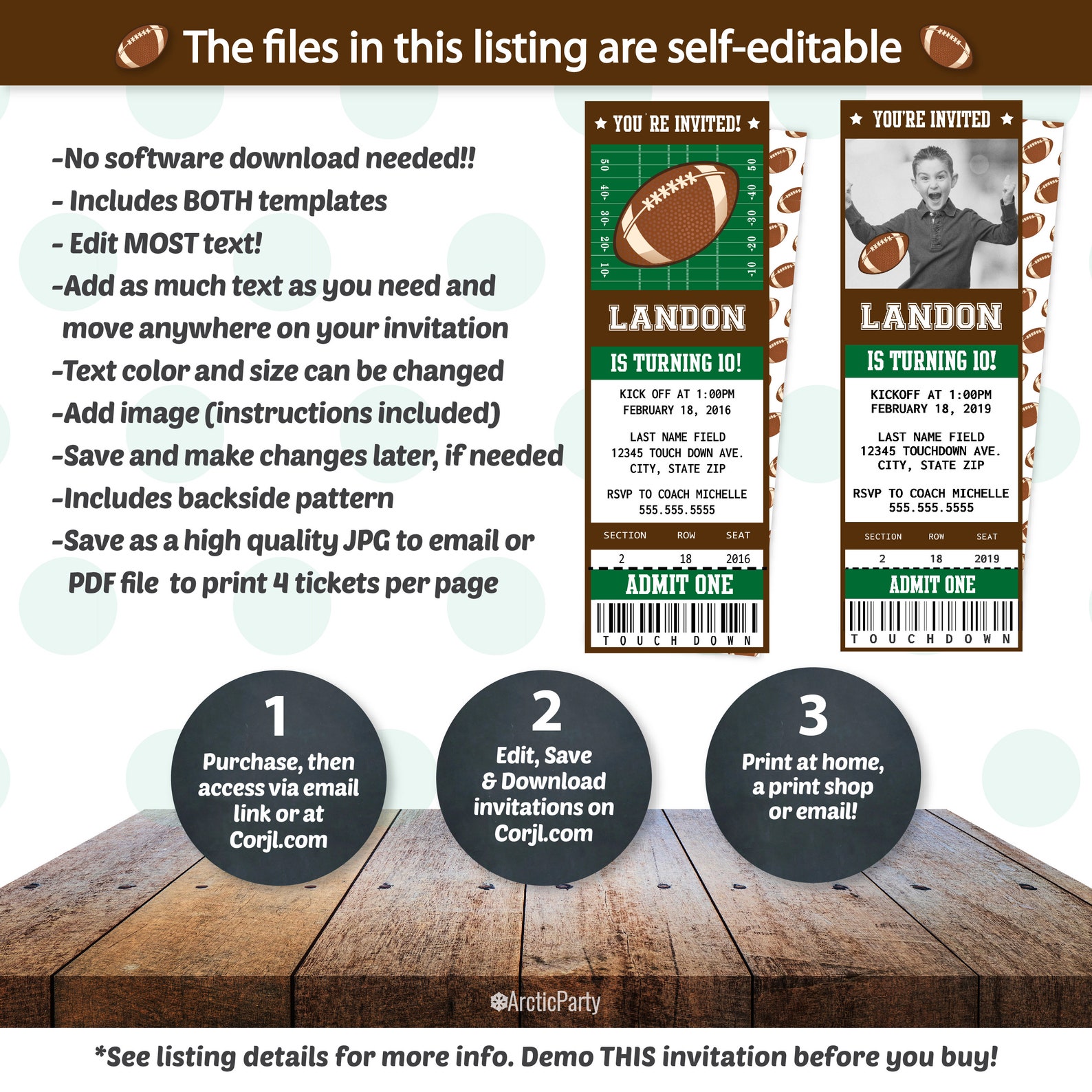 Football Invitation Football Party Invitation Football Etsy