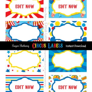 Circus Food Labels - Instantly Downloadable and Editable File ...