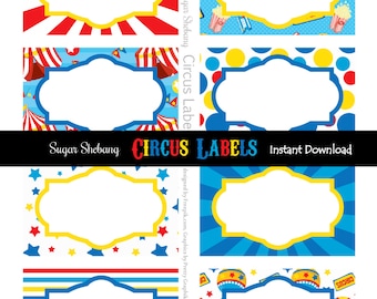 Circus Food Labels - Instantly Downloadable and Editable File!! Personalize and Print at home with Adobe Reader NOW! - Circus Party Supplies