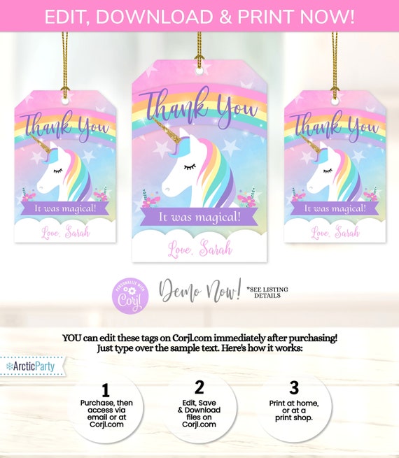 Unicorn Favor Tags Unicorn Gift Tags Printable Unicorn Favor | Etsy