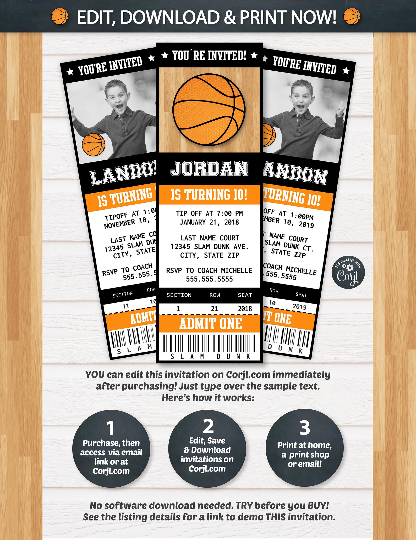 Basketball Invitations Basketball Ticket Invitation Etsy