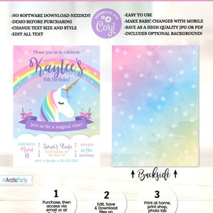 Unicorn Invitations Unicorn Birthday Invitation Unicorn Party Invitations INSTANT ACCESS Edit NOW Unicorn Party Supplies image 2