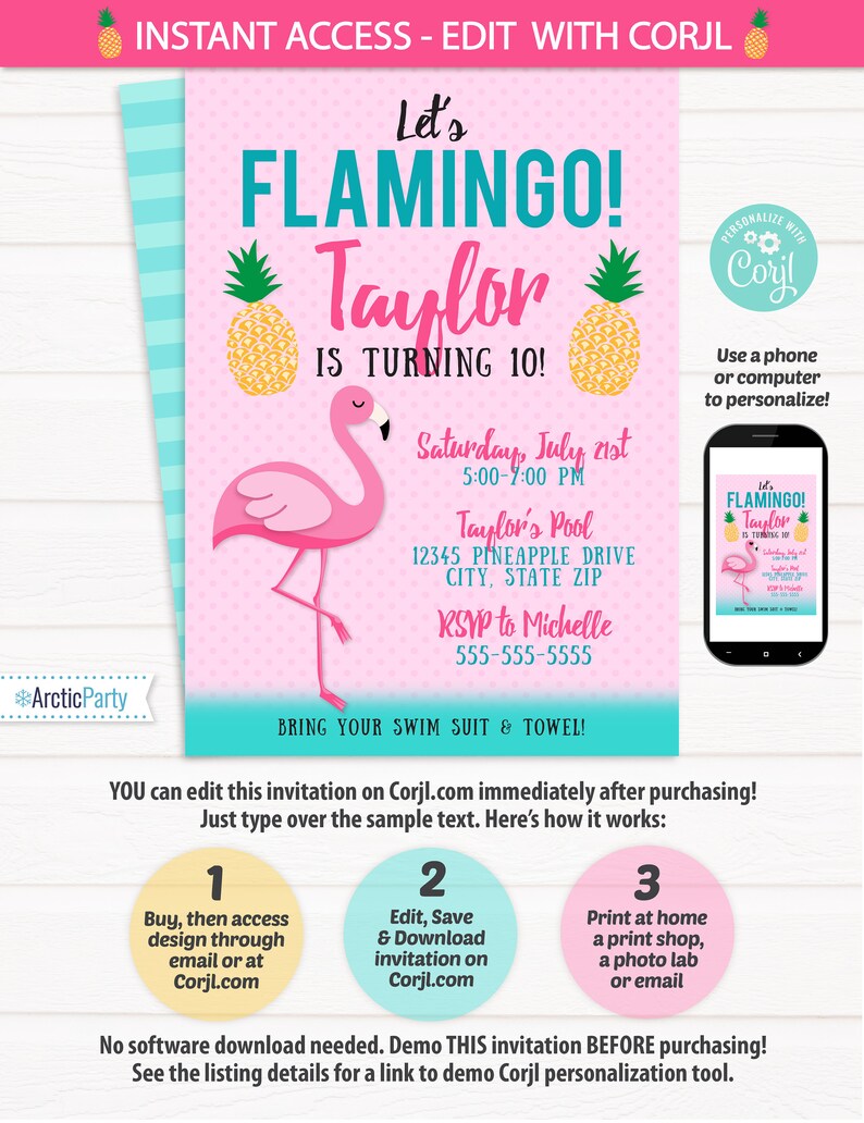 Flamingo Birthday Party Invitation Flamingo Party Invitation | Etsy Flamingo Birthday Party Invitation Flamingo Party Invitation | Etsy