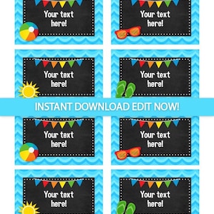 Pool Party Labels - Pool Party Food Labels - Sofort herunterladbare und bearbeitbare Datei - Personalisieren Sie zu Hause mit Adobe Reader oder PicMonkey