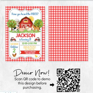 Farm Birthday Invitation, Barnyard Animals, (Digital or Printed) image 5
