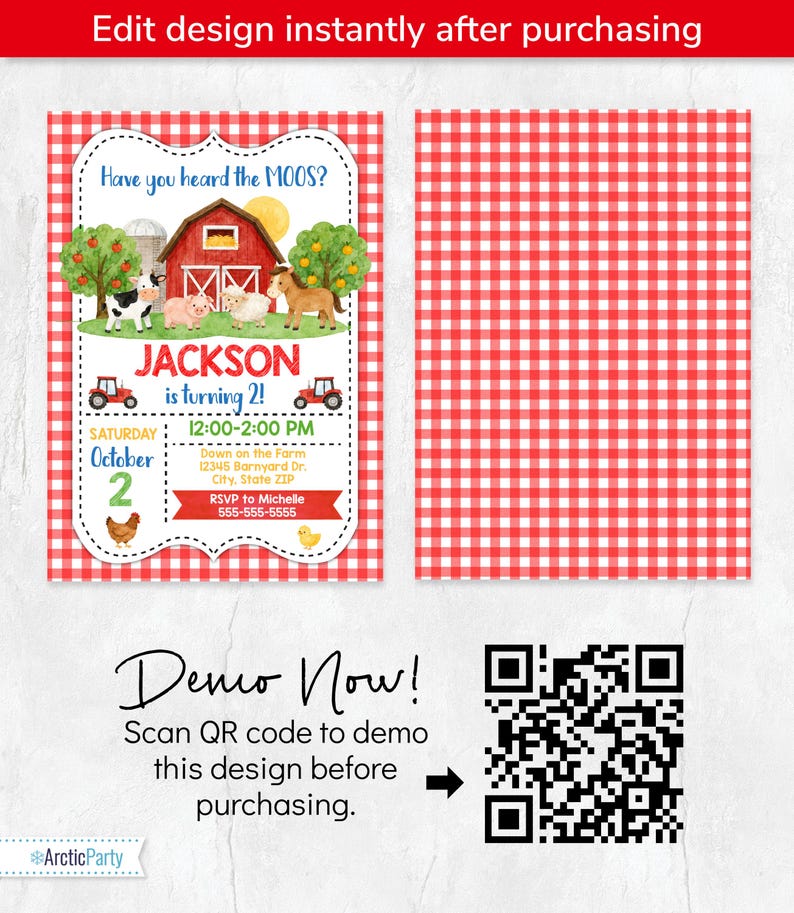 Farm Birthday Invitation, Barnyard Animals, (Digital or Printed) image 5