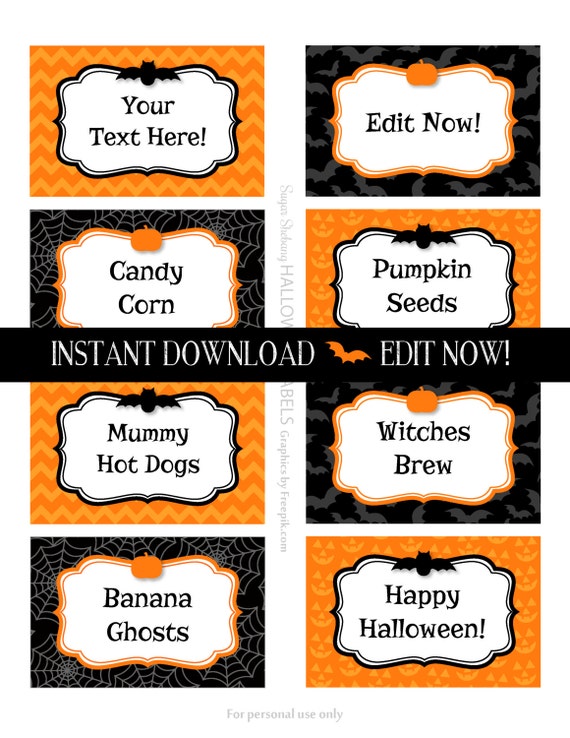 Halloween Food Labels Halloween Party Tags Instantly - Etsy