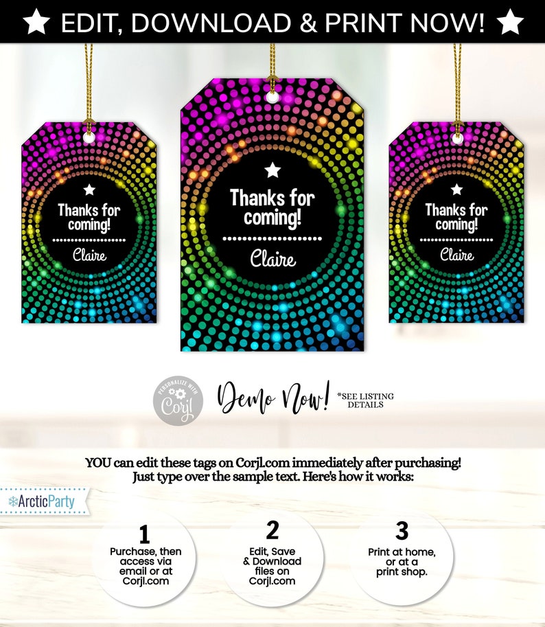 Dance Party Favor Tags Disco Party Favor Tags Dance Party Etsy