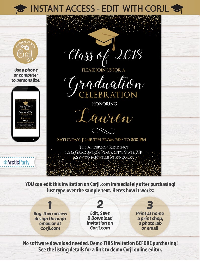 Graduation Invitations Graduation Party Invite Gold Etsy