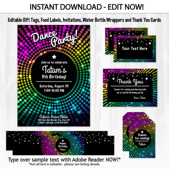 dance party invitations disco dance birthday invitations disco party invitations dance party thank you instant download edit now disco party invitations