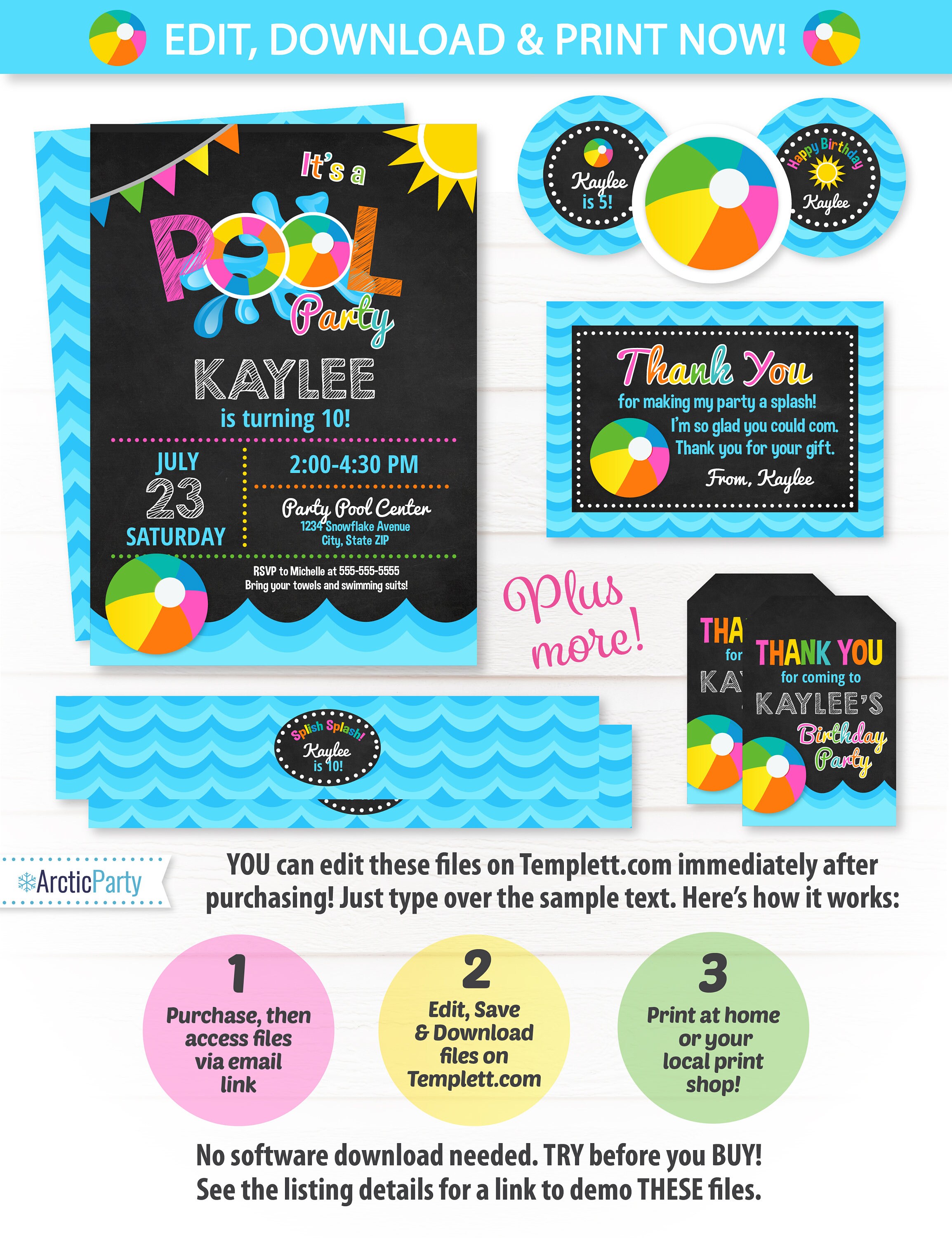 Pool Party Invitations Swim Party Girls Swim Party Pool