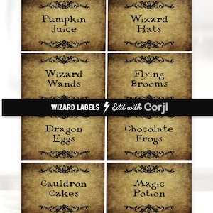 Wizard Party Labels - Halloween Labels - Wizard Party Supplies - Wizard Birthday - Vintage Labels - Halloween Party Supplies