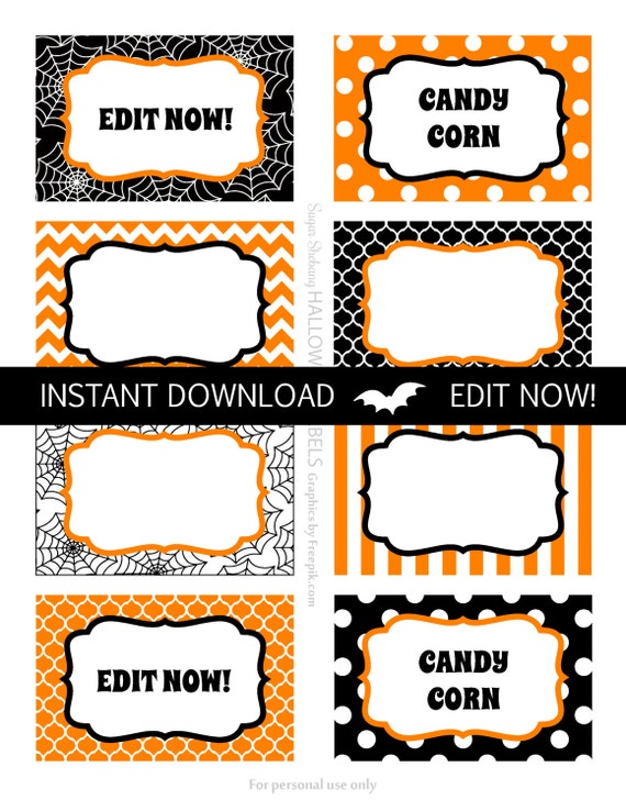 Halloween Labels - Instantly Downloadable and Editable File - Personalize at home with Adobe Reader! Halloween Party Supplies