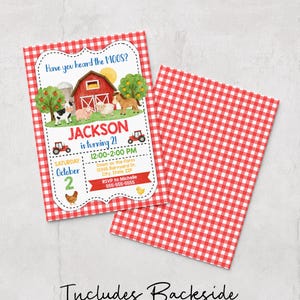 Farm Birthday Invitation, Barnyard Animals, (Digital or Printed) image 3