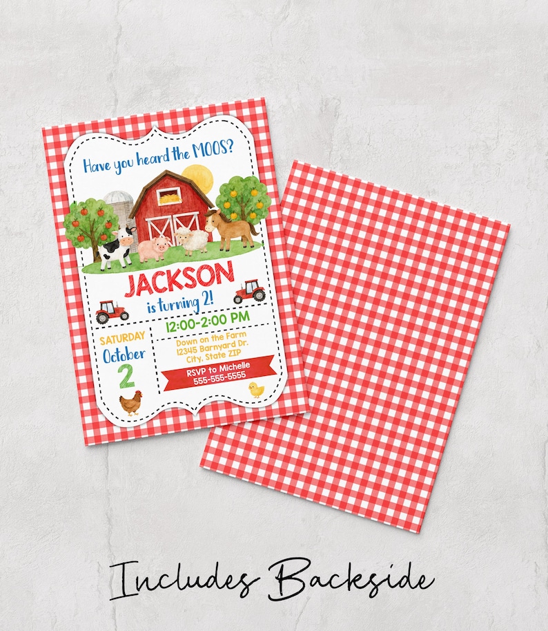 Farm Birthday Invitation, Barnyard Animals, (Digital or Printed) image 3