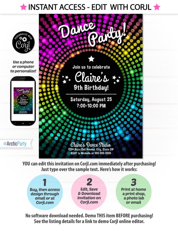 dance party invitation disco dance party invitations disco etsy