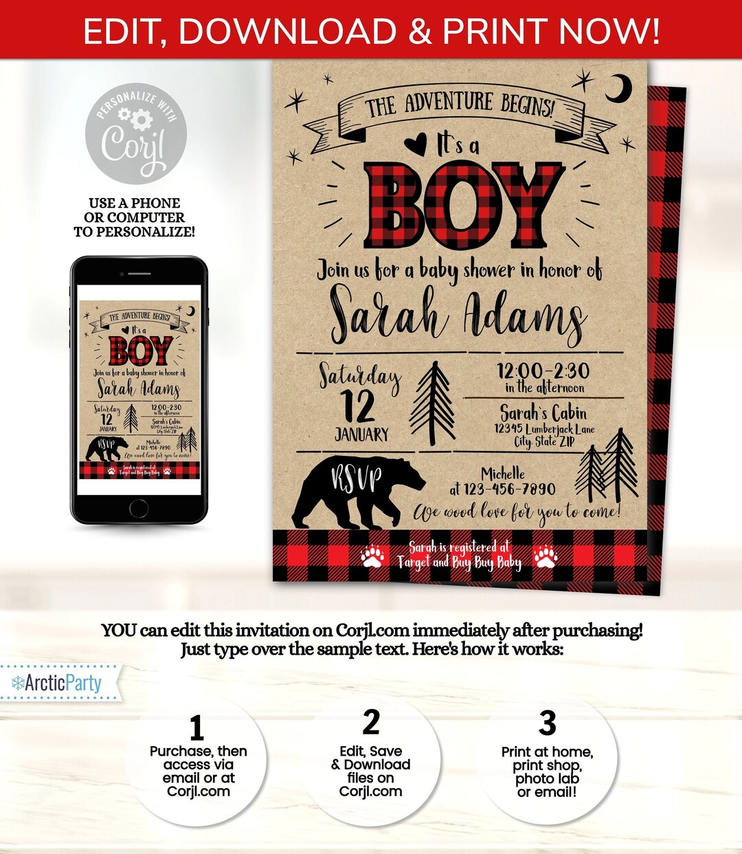 Lumberjack Baby Shower Invitations, Lumberjack Party Invitations, Digital Lumber Jack Invitation
