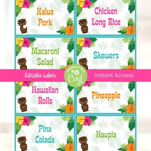 Luau Place Cards, Printable Luau Tent Cards Luau Party Labels Luau ...