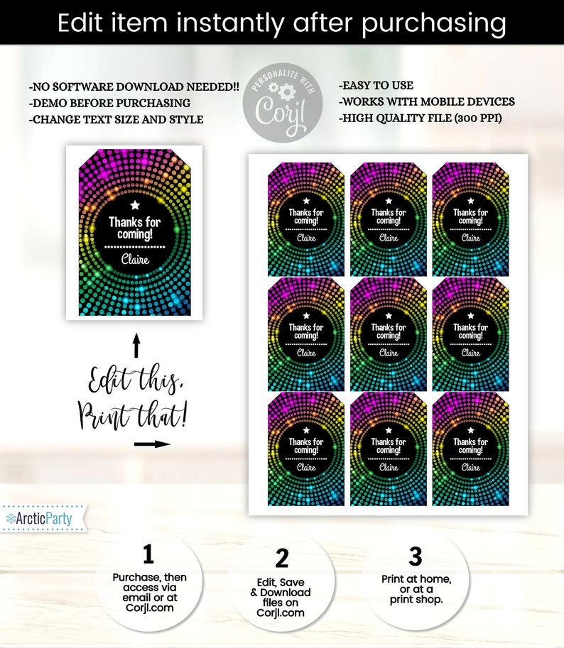 Dance Party Favor Tags Disco Party Favor Tags Dance Party Etsy