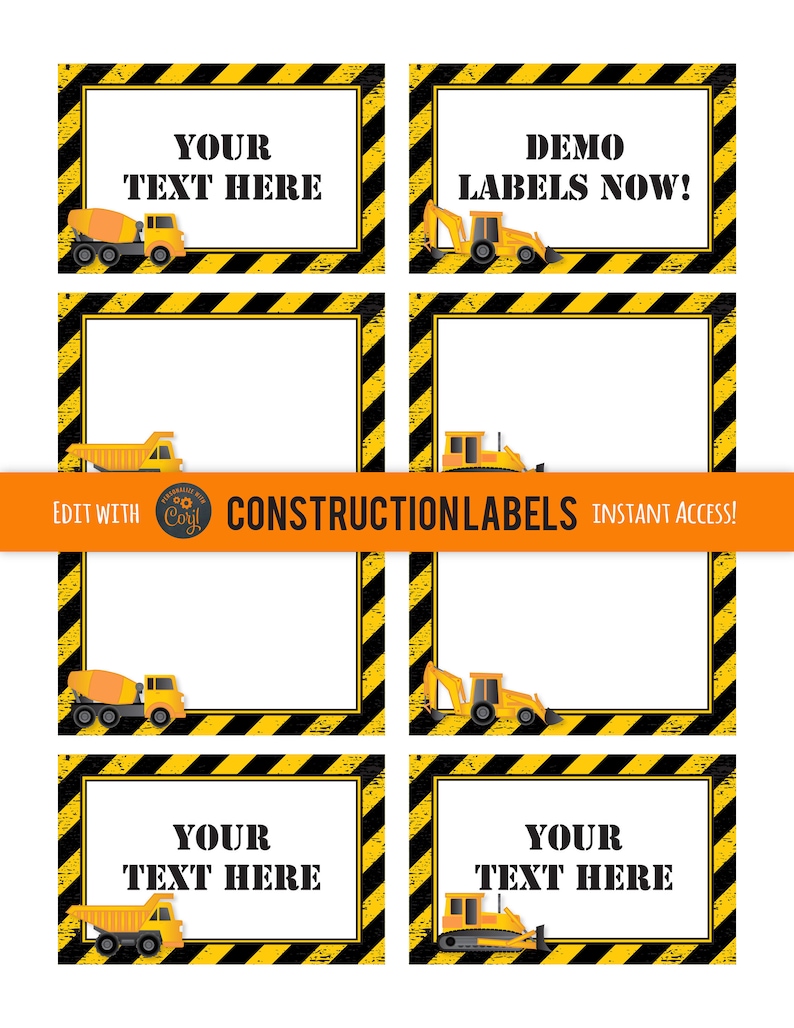 Construction Labels Construction Food Labels Construction Etsy