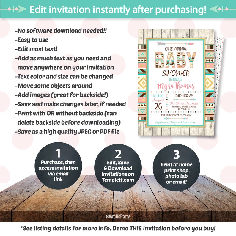 Tribal Baby Shower Invitation, Aztec Baby Shower Invitation, Baby Shower Invitation, Native American Baby Shower INSTANT ACCESS Edit NOW image 2