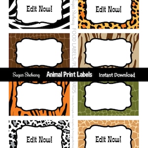 Jungle Party Labels Safari Food Labels Instantly Downloadable and Editable Personalize at home with Adobe Reader, or online with Corjl image 1