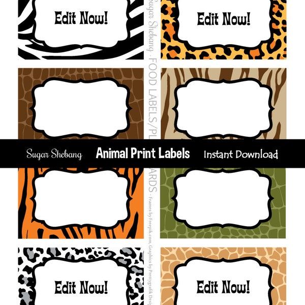 Jungle Party Labels - Safari Food Labels - Instantly Downloadable and Editable - Personalize at home with Adobe Reader, or online with Corjl