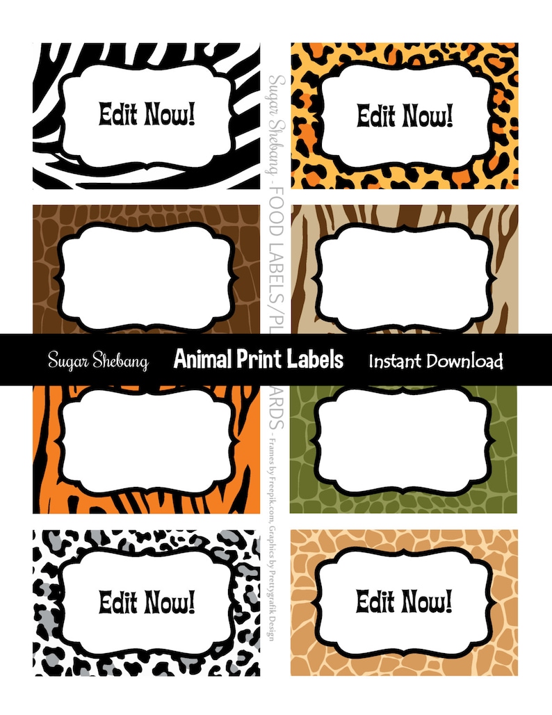 Jungle Party Labels Safari Food Labels Instantly Downloadable and Editable Personalize at home with Adobe Reader, or online with Corjl image 1