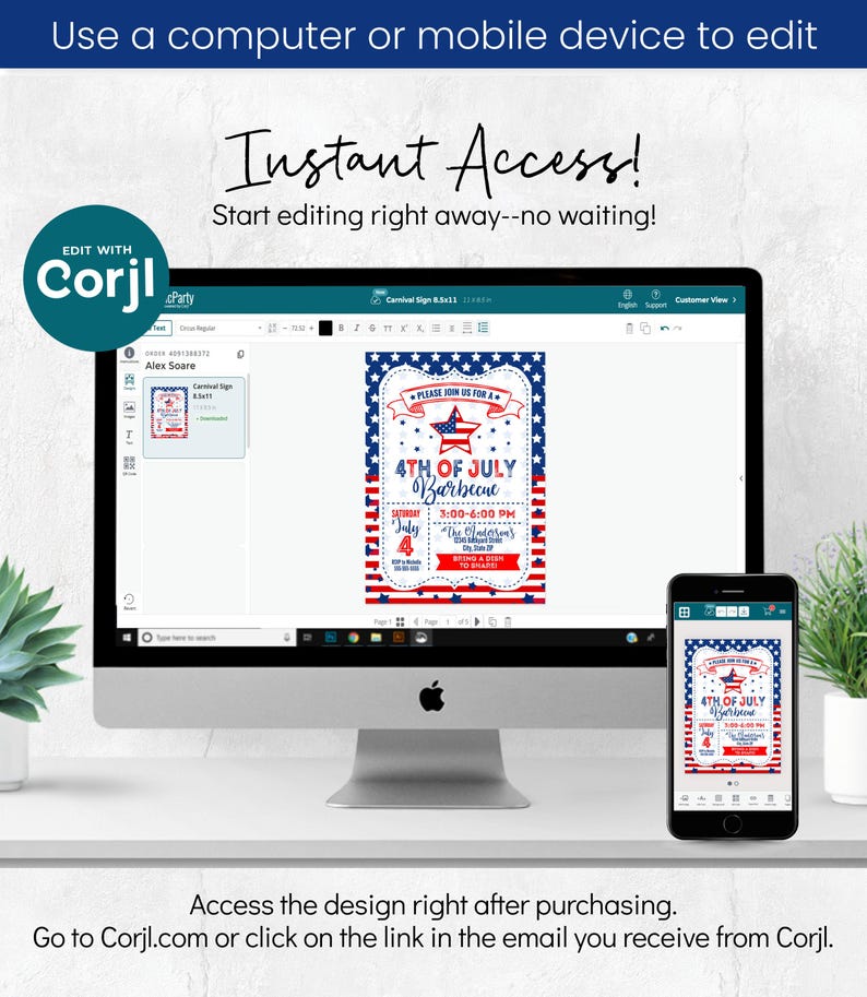 4th of July Barbecue Invitation – Editable Corjl Template (Digital or Printed) Bild 4