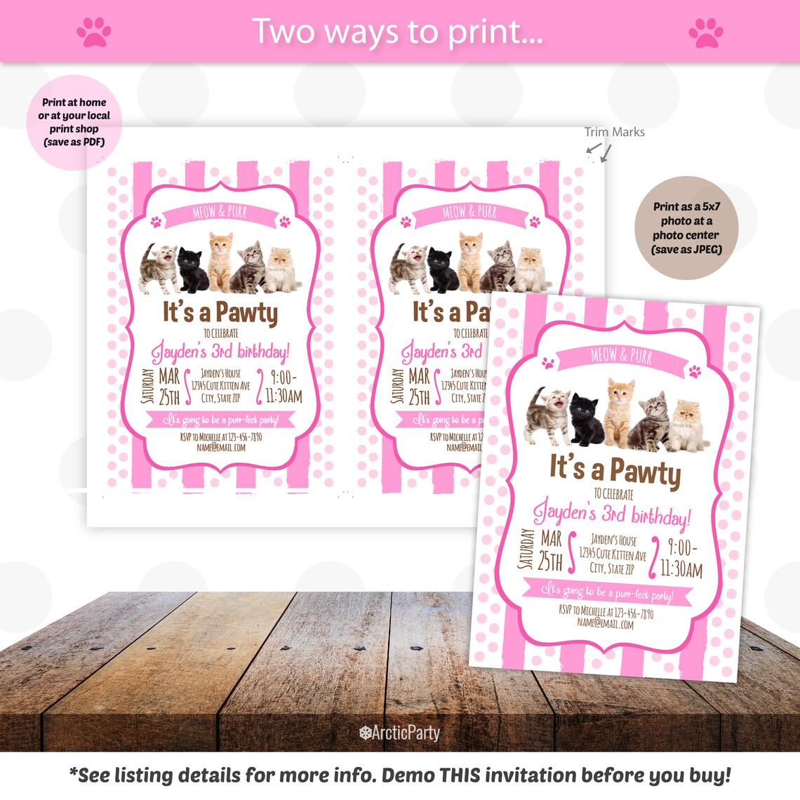 Cat Party Invitations Kitten Party Invitations Cat Etsy