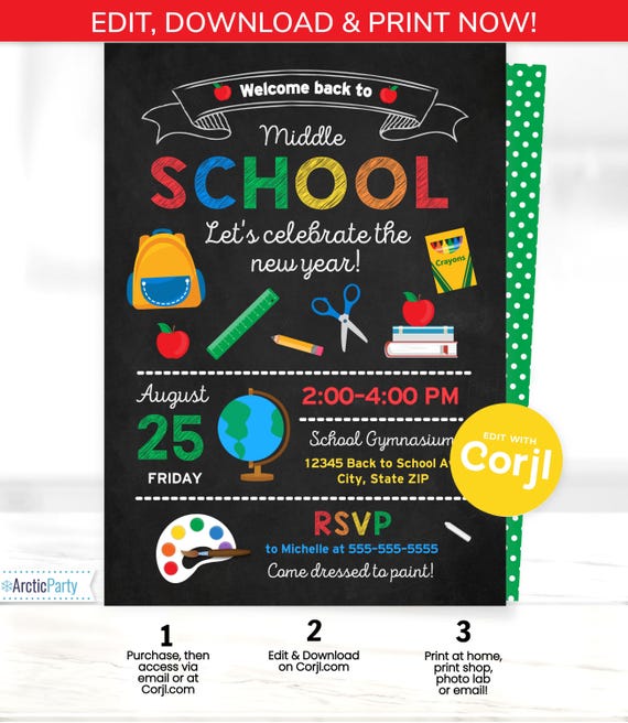 Back to School Party Invitation - Back to School Invitation - Classroom Party - School Party Supplies - INSTANT Access - EDIT at home NOW!