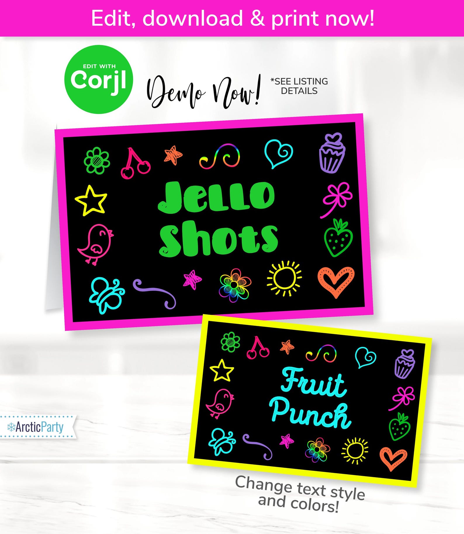 Glow Party Labels - Glowing Food Labels - Party Tags - Glow Theme Place ...