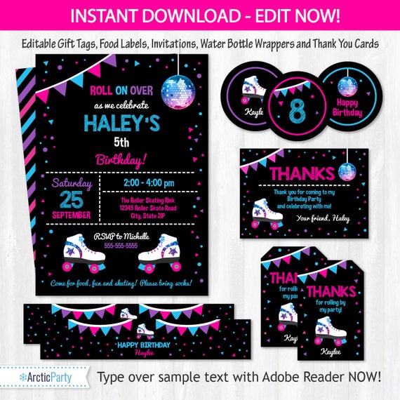 Roller Skating Party Invitations Roller Skating Invitations Etsy