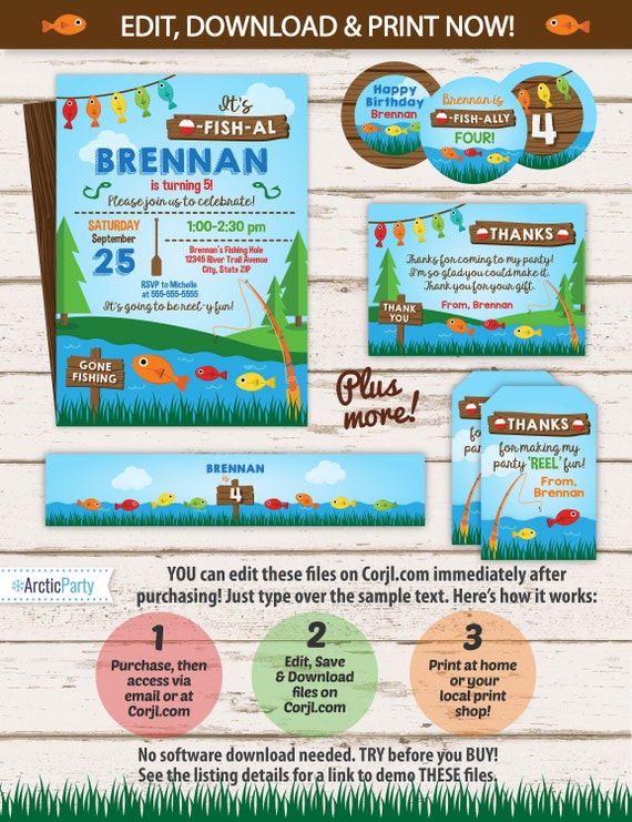 Fishing Party Invitations Fishing Birthday Fishing Party Etsy