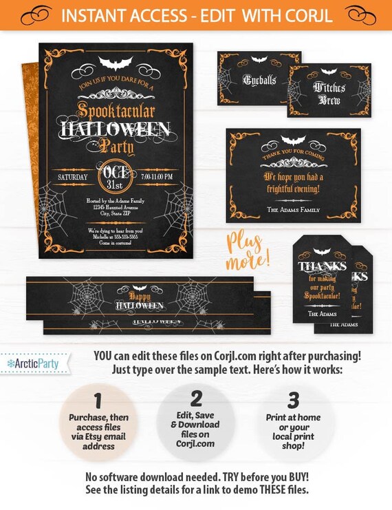 Halloween Party Invitations - Halloween Invitations - Halloween Party Pack - Halloween Party Supplies - Instant Access - Edit NOW!