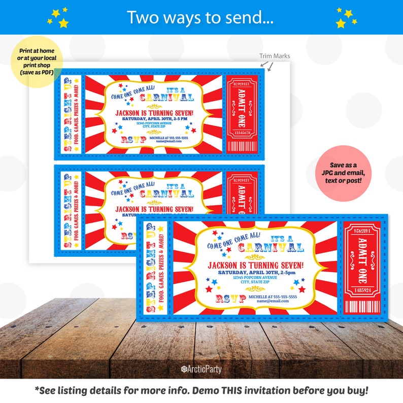 Carnival Invitations Carnival Theme Party Carnival Birthday Invitation Carnival Ticket Carnival Party INSTANT ACCESS Edit NOW image 3