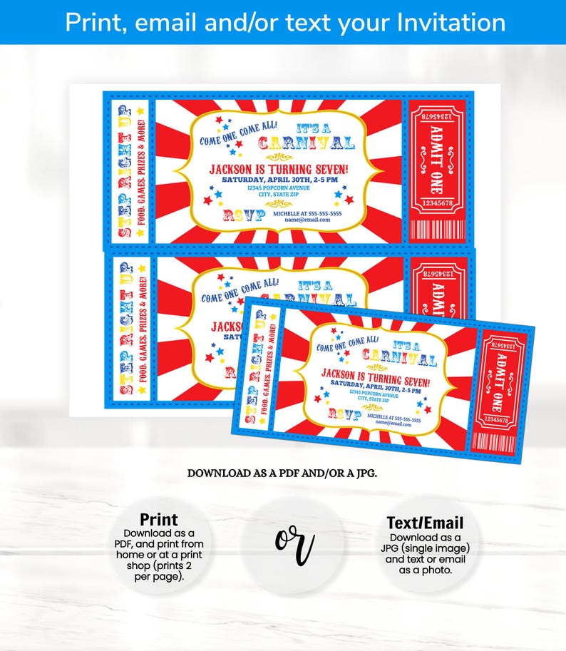 Carnival Invitations - Carnival Theme Party - Carnival Birthday Invitation - Carnival Ticket - Carnival Party - INSTANT ACCESS - Edit NOW! image 3