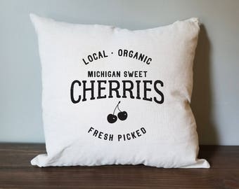 michigan sweet cherries couverture d’oreiller de ferme. décor rustique. décor de ferme. oreiller d’accent.