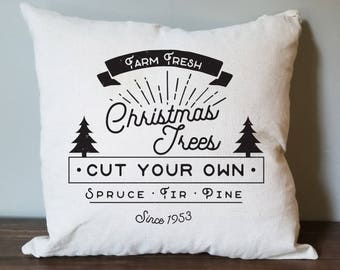 Christmas tree pillow cover. rustic decor. farmhouse decor. accent pillow. holiday. Christmas pillow. farm fresh Christmas trees.