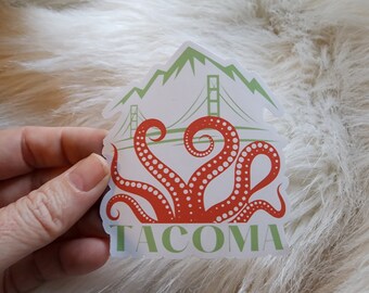 Tacoma Narrows Bridge Octopus Retro Sticker