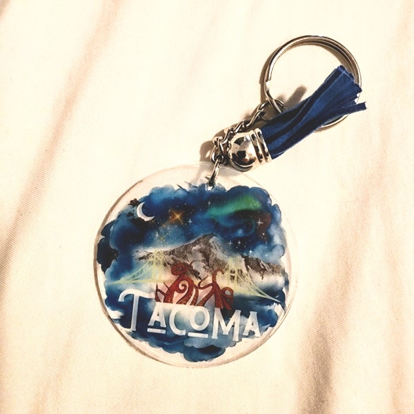 Tacoma Night Sky Acrylic Keychain with Tassel