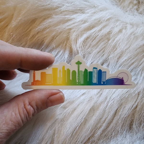 Seattle Skyline PRIDE Rainbow Sticker - White or Transparent