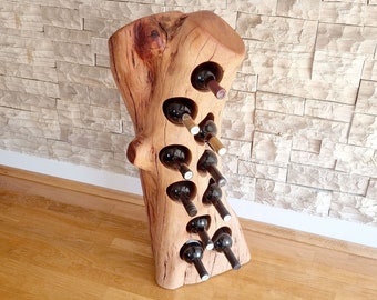 Live edge pear wood wine rack for 10 bottles / solid wood / exclusive gift / rustic wine rack / bottle storage