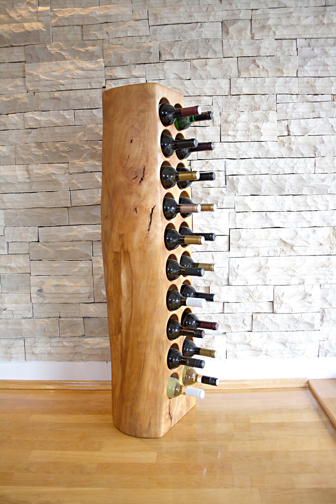Large Exclusive Wild Cherry Wood Wine Rack for 20 Bottles / Live Edge