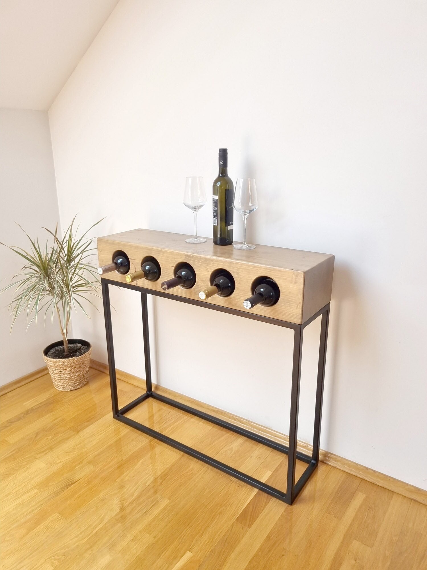 Console Wine Table Wine Rack Console Table Rustic Table Solid Wood Table Industrial Table Etsy