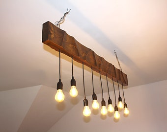 Lámpara colgante de madera / Lámpara de araña de madera / Tallada a mano / Luminaria de madera / Lámpara de araña moderna / Luz industrial de madera