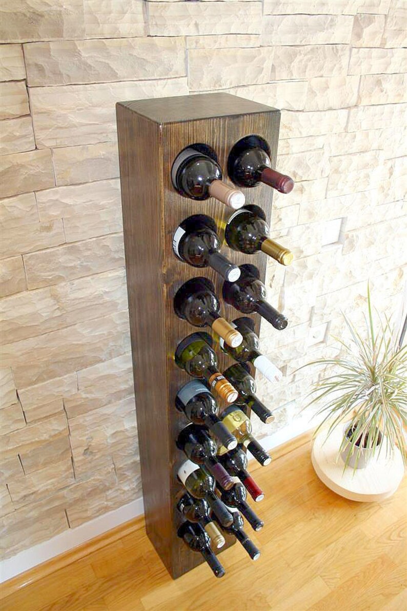 Wood Wine Rack Free Standing For 18 Bottles Rustic Image 0