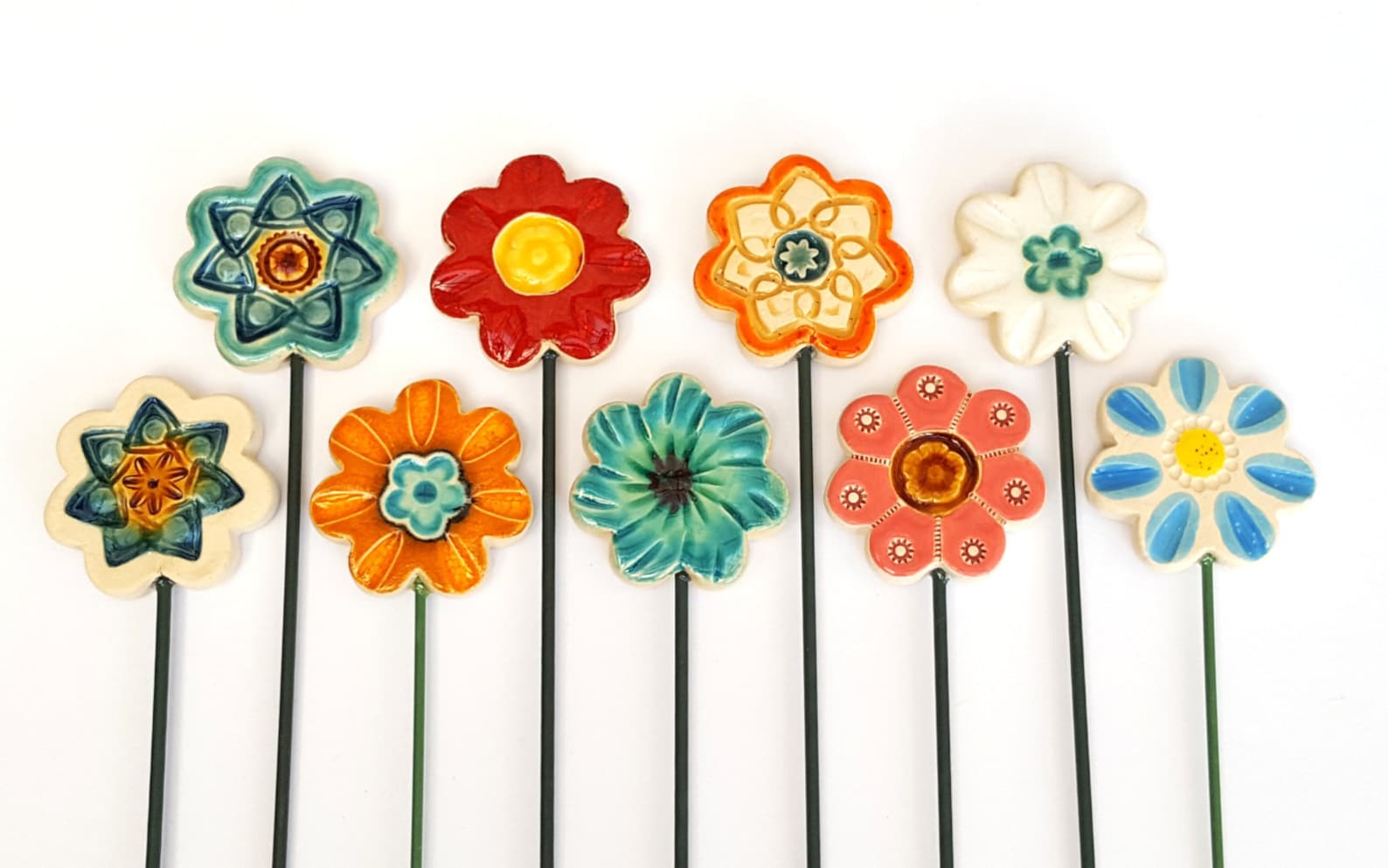 Ceramic Flowers Plant Markers Planter Decor Garden Decor Etsy