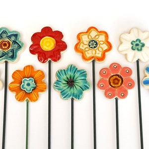 Ceramic Flowers Plant Markers, Planter Decor, Garden Decor, Spring, For Grandma, Stakes, Herb Signs, Summer, Office, Home, Housewarming Gift