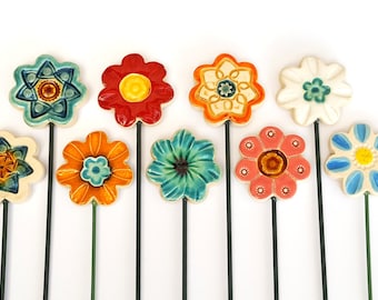 Ceramic Flower Plant Marker: Colorful Garden Decor Stake